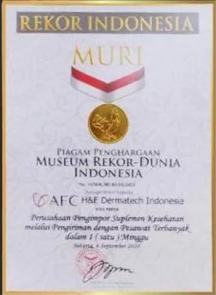 Piagam MURI AFC H&E Dermatech Indonesia